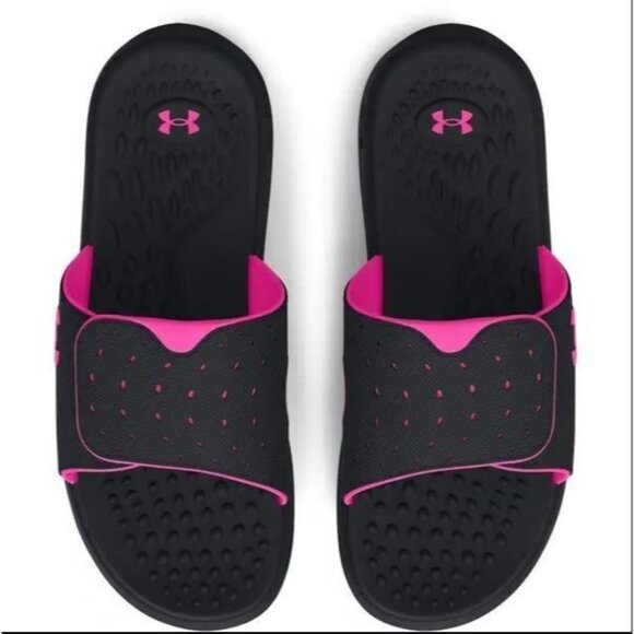 #0936 Under Armour Womens NWT Ignite 7 Pro Slides Black Pink Size 12 - Picture 2 of 3